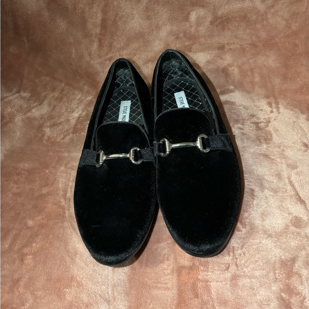 Steve Madden Black Velvet Slip-On Loafers
